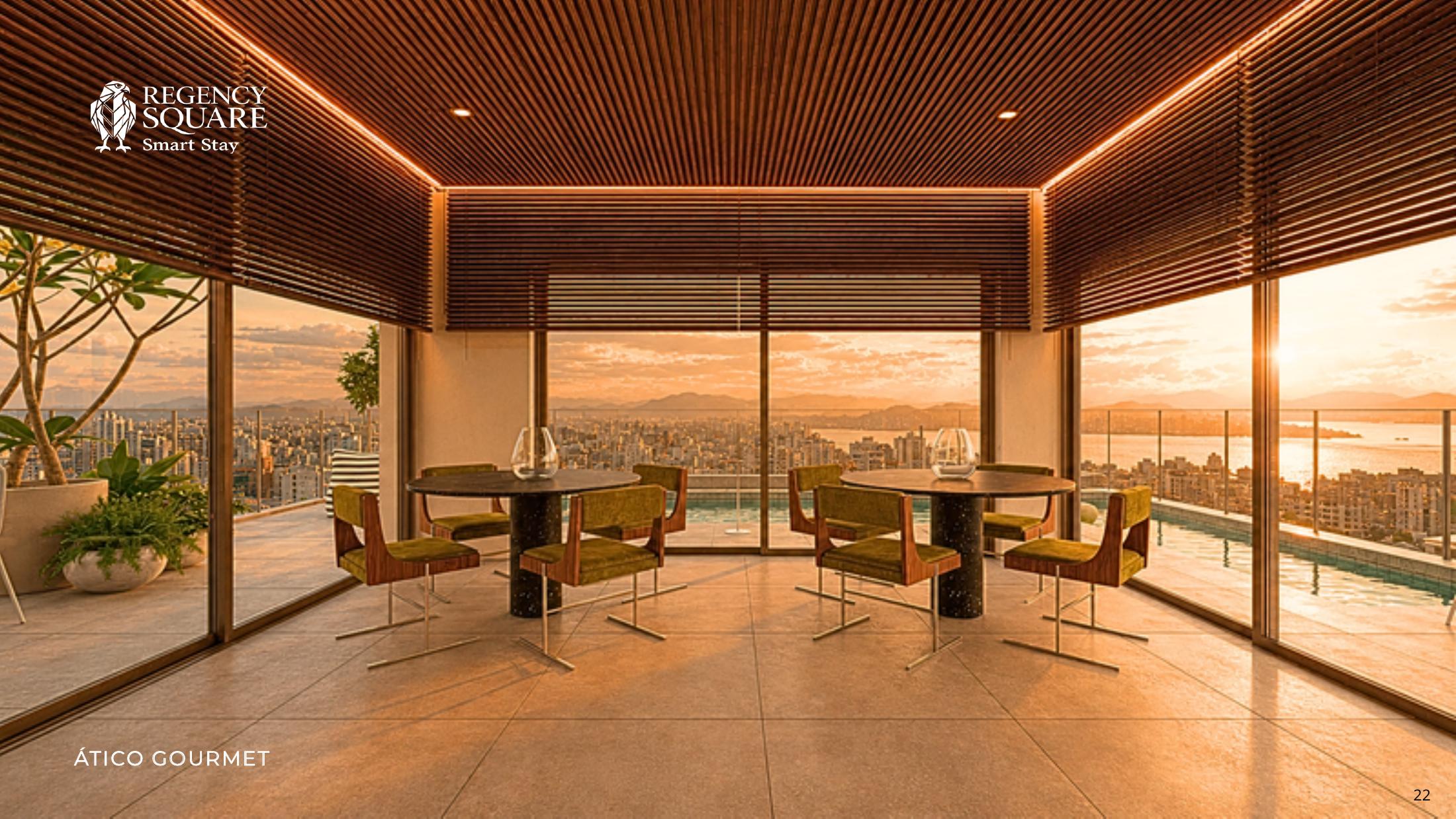 Ático Gourmet com vista para Florianópolis ao entardecer — Regency Square