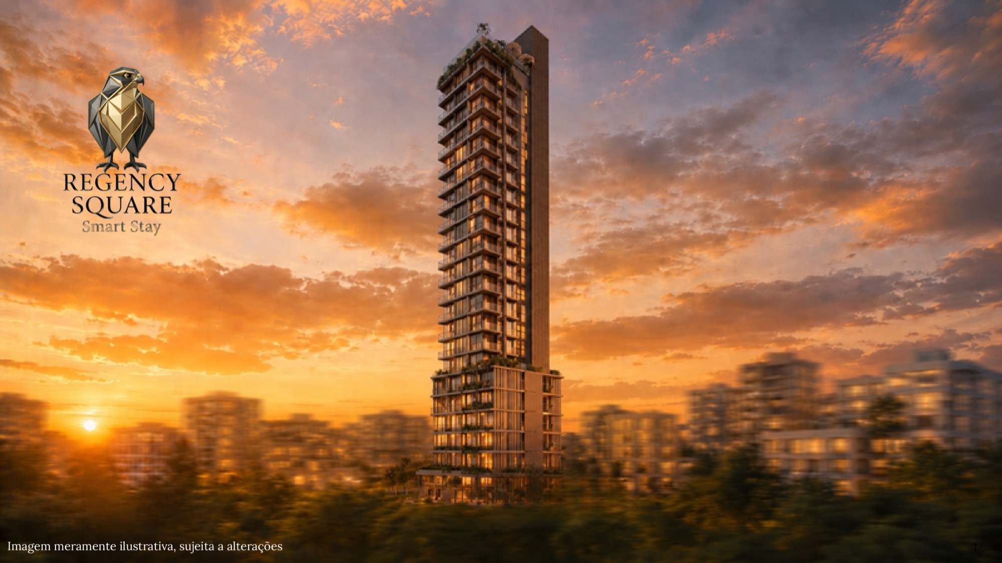 Regency Square Smart Stay — torre residencial no Centro de Florianópolis ao entardecer